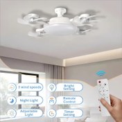 Resim Çok Fonksiyonlu LED Tavan Vantilatörü Işığı, Drone Tarzı Fan Işıklı, Sihirli Fan ve Aydınlatma, 3/4 Kanatlı Uzaktan Kumandalı 3 Hız Ayarlı 3 Renk Değiştirebilir, E26/E27 Bağlantılı 2’si 1 Arada Tavan Fenerli Vantilatör, Modern Beyaz ve Siyah Tasarım – Oturma Odası, Yatak Odası, Mutfak ve Küçük Oda İçin 
