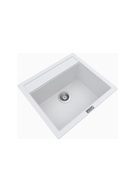 Resim Polex Cristalüx Granit Evye P-08 Beyaz Tezgah Altı Ve Tezgah Üstü Kare Mutfak Evyesi 55.5x50 CM 