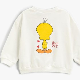 Resim Kız Bebek Tweety Lisanslı Baskılı Uzun Kollu Sweatshirt Bisiklet Yaka 