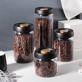 Resim Depolama kapları, hava geçirmez kapaklı vakumlu cam kaplar, kahve çekirdekleri ve toz kahve, gevşek yapraklı çay, fındık ve tahıllar için nem geçirmez depolama kapları, mutfak düzenleyici ve depolama, mutfak gereçleri 