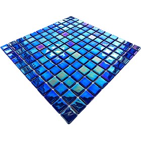 Resim MozaiKristaL Havuz ve tüm yüzeyler için 25x25mm. Lüsterli Mavi, 31,5x31,5cm. Fileli Cam Mozaik. 