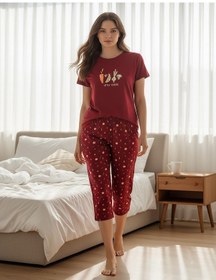 Resim Mihra Kadın %100 Pamuk Bisiklet Yaka Kısa Kol Kapri Pijama Takımı 90787kk - 1 Adet Kırmızı 