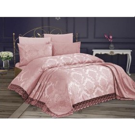Resim Fransız Dantelli Kure Yatak Örtüsü Pudra 