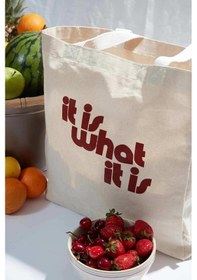 Resim Manuka Baskılı Körüklü Kanvas Bez Çanta - Ekru 