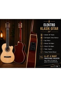 Resim Qcg2303n Elektro Klasik Gitar 39 4 Bant Ekolayzırlı, Gül Ağacı Klavye Full Set: Askı, Tel, Pena, Capo, Tuner, Temizleme Bezi Hediye Natürel 