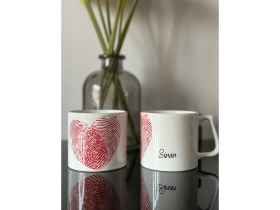 Resim Cupova Kişiye Özel Sevgililer Günü Parmak Izi Kalp Kupası Seti, Sevgiliye Hediye, Sevgililer Günü, Hediye 