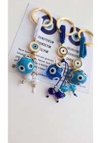 Resim Lüks Hediyelik 3'lü Nazar Boncuklu Şans Anahtarlık 10,5 Cm 