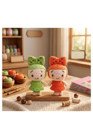 Resim ZUMRANKA HELLO ADORABLE 2'li Amigurumi Örgü Kiti Başlangıç Seti Kendin Yap Tasarım 