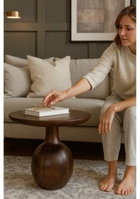 Resim Larin Ahşap Orta Sehpa Ceviz Renk Mantar Sehpa Ceviz 