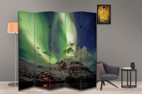 Resim Kuzey Işıkları Temalı Özel Tasarım Paravan Room Divider 180 x 200 cm 
