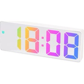 Resim Sunshinee Dijital Çalar Saat Renkli LED Ekran Modern Masaüstü Saati Ev Için LED Saatler (Beyaz Kabuk-Ayna D Modeli) (Yurt Dışından) 