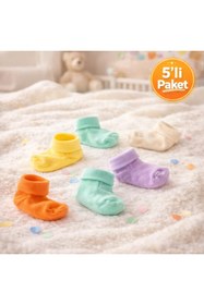 Resim Novibaby 5'li Bambu Yenidoğan Bebek Çorap I Colour Mix I Kız Erkek Bebek Çorabı 