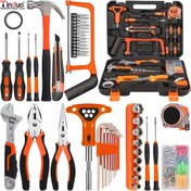 Resim Yüksek kaliteli 82 parça Ev Alet Seti, Turuncu Renkli Plastik/Hammerlar/Açarlar/Penseler/Testere ve Tornavida Setleri, Erkekler ve Kadınlar/DIY Tutkunları için Uygun 