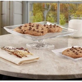 Resim Madlen Kare Ayaklı Servis Tabağı Ve 6 Adet Kare Tatlı Tabağı 950007-68307 Şeffaf 