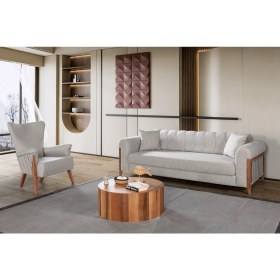 Resim Perla Sofa Kitkat Ahşap Yataklı Sandıklı Koltuk Takımı Krem 