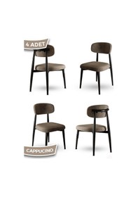 Resim Canisa Laos Serisi 4 Adet Cappucino Mutfak Sandalyesi Siyah Metal İskeletli 1. Sınıf Babyface Kumaş Cappucino Sandalye Ayaklar Siyah 