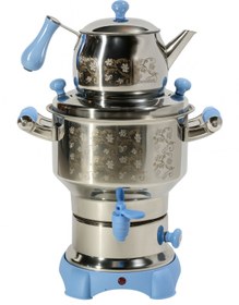 Resim Armağan Çay Semaveri & Çay Makinesi - Açık Mavi Aksam - Renkli Lazer Desen - 3,5 Litre Su Haznesi 