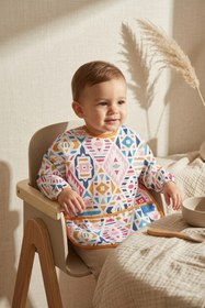 Resim Bebechi Boho Dream Etnik Desenli Sıvı Geçirmez Uzun Kollu Bebek Mama Önlüğü - Blw Uyumlu Kırıntı Cepli Mama 