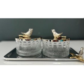 Resim Selim Dekor Kuşlu 2li Tepsi Sunum 