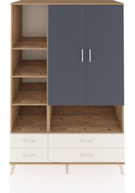 Resim Kronos Dolap 8 Raflı 4 Çekmeceli 2 Kapaklı 132x59x195 Çam-ant... Çam 