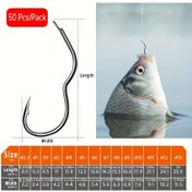 Resim 50 Adet Kutulu Otomatik Çevirme Balık Kanca 3 Büküm Kanca Barb'lı Balıkçılık Kanca Dönüşü Önleyici Kanca Kolay Isırma Kanca Kendi Ağırlığı Hafif 