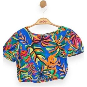 Resim Kız Çocuk Desenli Crop Bluz-13759-mavi Mavi 