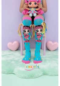 Resim Color Socks 1 Çift Örgü Saç Desenli Animasyon Kız Çocuk Çorap Topuksuz Turkuaz 