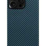 Resim Ultra Slim iPhone 15 Pro MagSafe Uyumlu Aramid Fiber Kılıf Black Blue Twill 