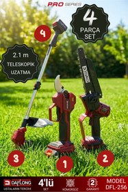 Resim DAFLONG 4'LÜ BAHÇE SETİ 40MM DİJİTAL BAĞ MAKASI OTO YAĞLAMA BUDAMA 2.1M UZATMA ŞARJLI TIRPAN DFL-256 