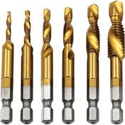 Resim Teltree Hss4341 Metal Matkap Taps Seti M3-m10 Altı Adet: Delme, Diş Kesme Ve Köşe Yuvarlama Için Altın Renkli Uzun Tip Helikal Testereler 