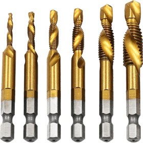 Resim Teltree Hss4341 Metal Matkap Taps Seti M3-m10 Altı Adet: Delme, Diş Kesme Ve Köşe Yuvarlama Için Altın Renkli Uzun Tip Helikal Testereler 