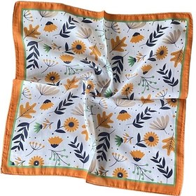 Resim Pamuk Bandana Fular Saten Çanta Aksesuarı Özel Desen Bandana 45x50 Cm Beyaz - Lacivert 