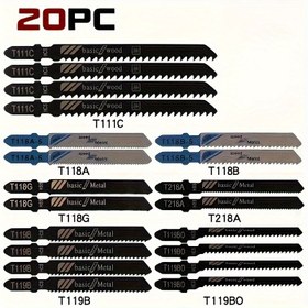Resim 20 adet Yüksek Karbon Çelik Jig Saw Bıçağı Seti - Çeşitli, Ahşap, Plastik ve Metal için Hızlı Kesim, Çoğu Jig Saw ile Uyumlu 