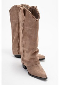 Resim Luvishoes Velın Toprak Süet Hakiki Deri Dikişli Kadın Western Çizme Toprak 