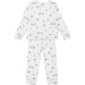 Resim Antebies Organik Beyaz Penguen Adası Desenli Beli Lastikli Uzun Kollu Erkek Çocuk Pijama Takımı 