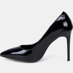 Resim Desa Kadın Siyah Sivri Burunlu Klasik Rugan Deri Stiletto 