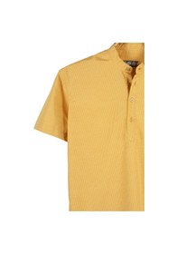 Resim Erkek Hardal Hakim Yaka Yarım Patlı Ekoseli Kısa Kollu Slim Fit Gömlek Hardal 