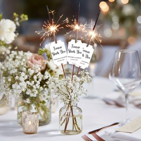 Resim 50 Adet Kişiselleştirilmiş Düğün Sparkler Etiketi - Özel Gelin & Damat İsimleri, Tarihler, Mesajlar - Şık Düğün Partisi Dekorasyonu için Sparkle Ayrılık Hediyesi Etiketleri - Havai Fişek ve Mum Işıklı Süslemelerle Uyumlu - Düğün Planlayıcı Temel Malzemeleri 
