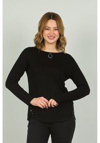 Resim Sistas Kadın Süs Düğmeli Uzun Kol Bluz 23538 Siyah 