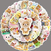 Resim 54 Adet Rilakkuma Vinil Sticker - Çeşitli Pozlarda & Kıyafetlerde Sevimli Karikatür Ayı Karakterleri, Dizüstü Bilgisayarlar, Su Şişeleri, Not Defterleri ve Daha Fazlası için Yeniden Kullanılabilir Kendinden Yapışkanlı Etiketler, Sevimli Stickerlar 