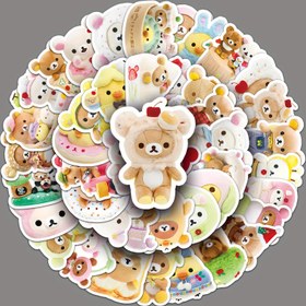 Resim 54 Adet Rilakkuma Vinil Sticker - Çeşitli Pozlarda & Kıyafetlerde Sevimli Karikatür Ayı Karakterleri, Dizüstü Bilgisayarlar, Su Şişeleri, Not Defterleri ve Daha Fazlası için Yeniden Kullanılabilir Kendinden Yapışkanlı Etiketler, Sevimli Stickerlar 