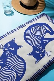 Resim Dijital Baskı Plaj Deniz Havlusu Kedi Desenli Peştamal HVL0129 