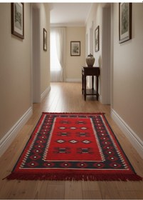 Resim Etnik Motifli Otantik Dekoratif Kilim Desenli Halı 60cmx90cm M1 Kırmızı - Siyah 