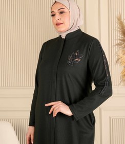 Resim Kadın Buyuk Beden Kislik Tesettur Pardesu Tam Boy - Mürdüm / 48 