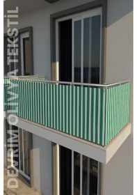 Resim Devrim Olivya Tekstil Yeşil-beyaz Dört Tarafı Bağcıklı Balkon Demiri Perdesi - Her Ölçüde En X Boy Seçenekli Yeşil - Beyaz 