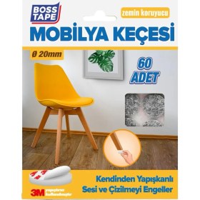 Resim Boss Tape 3M Yapışkanlı 60 Adet 20MM Gri Mobilya Sandalye Masa Ayağı Keçesi 