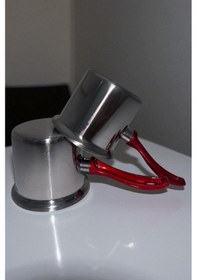 Resim 2'li Set Paslanmaz Çelik Cezve Kırmızı Kulplu 12cm 