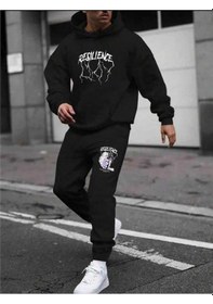 Resim Hunors Sportswear & Company Şimşek Baskılı Eşofman Takımı Unisex Model Kapüşonlu Sweatşhirt SiYAH 