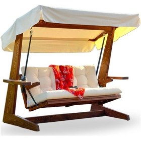 Resim Viva 2200 3 Kişilik Ahşap Bahçe Salıncağı, Balkon ve Teras Salıncağı, Dış Mekan Salıncağı/Krem 