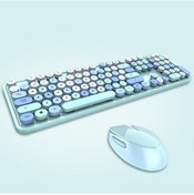 Resim Geeksen Kablosuz Mekanik Klavye Mouse Yuvarlak Kapaklı Klavye Ofis Masaüstü Klavye Ve Mouse Seti Mavi 